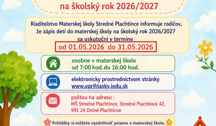 Aktuality / Zápis detí do Materskej školy Stredné Plachtince - foto
